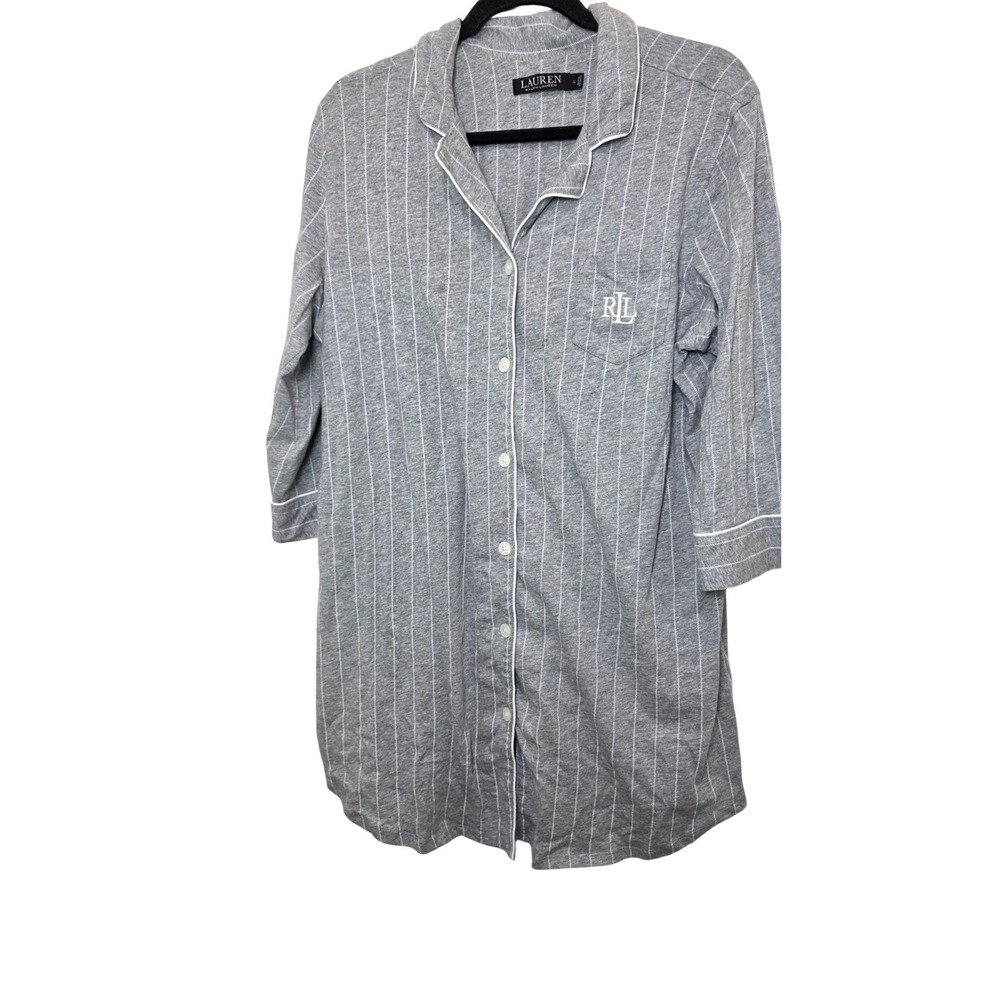 Lauren Ralph Lauren Gray Strip Boyfriend Nightshirt‎ Women's Size L
